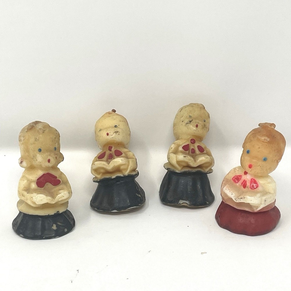 Vintage Gurley Christmas Carolers Candles Lot of 4 Wax Holiday Figures 1950s